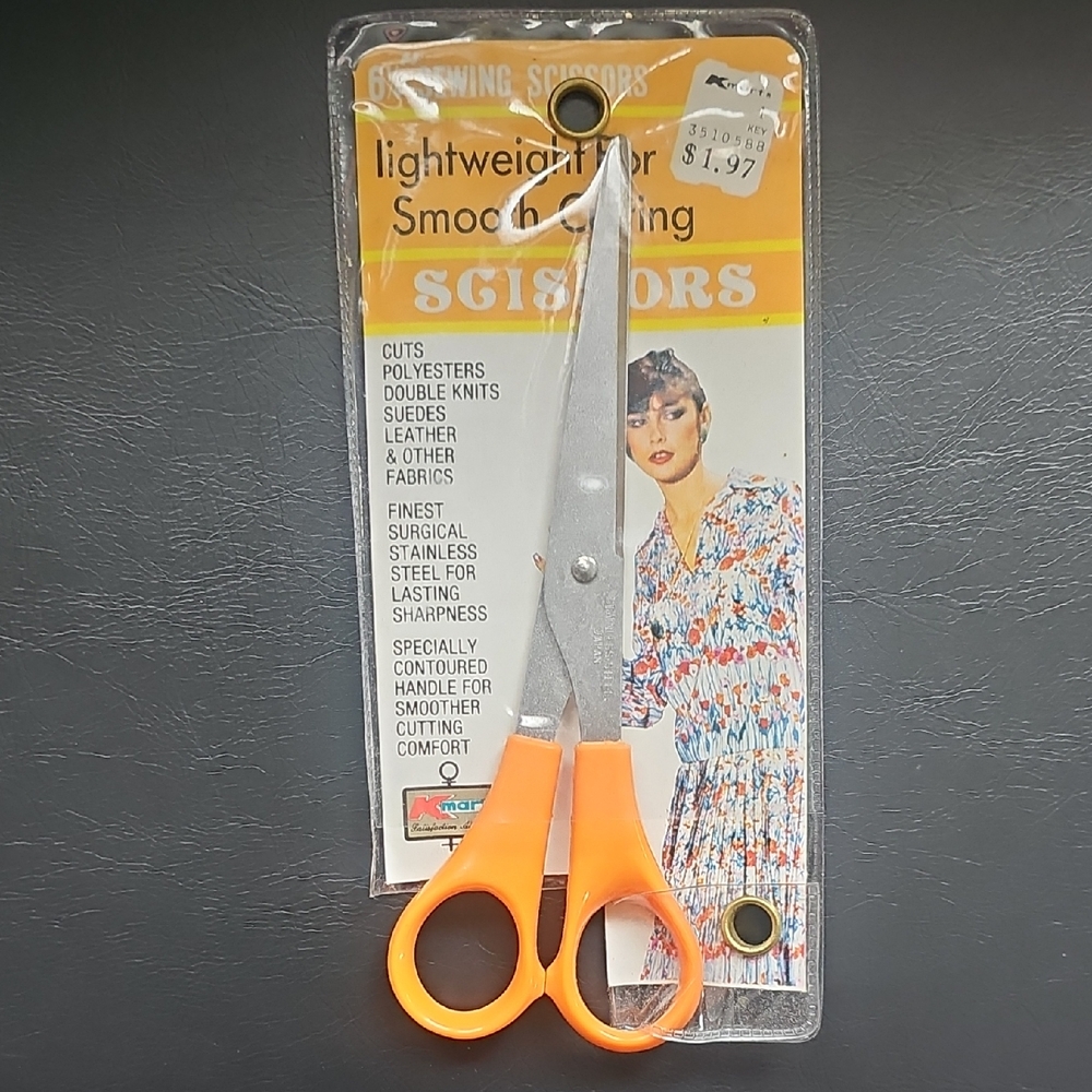 Vintage 6.25" Sewing Scissors with Orange Handle, Lightweight, Kmart